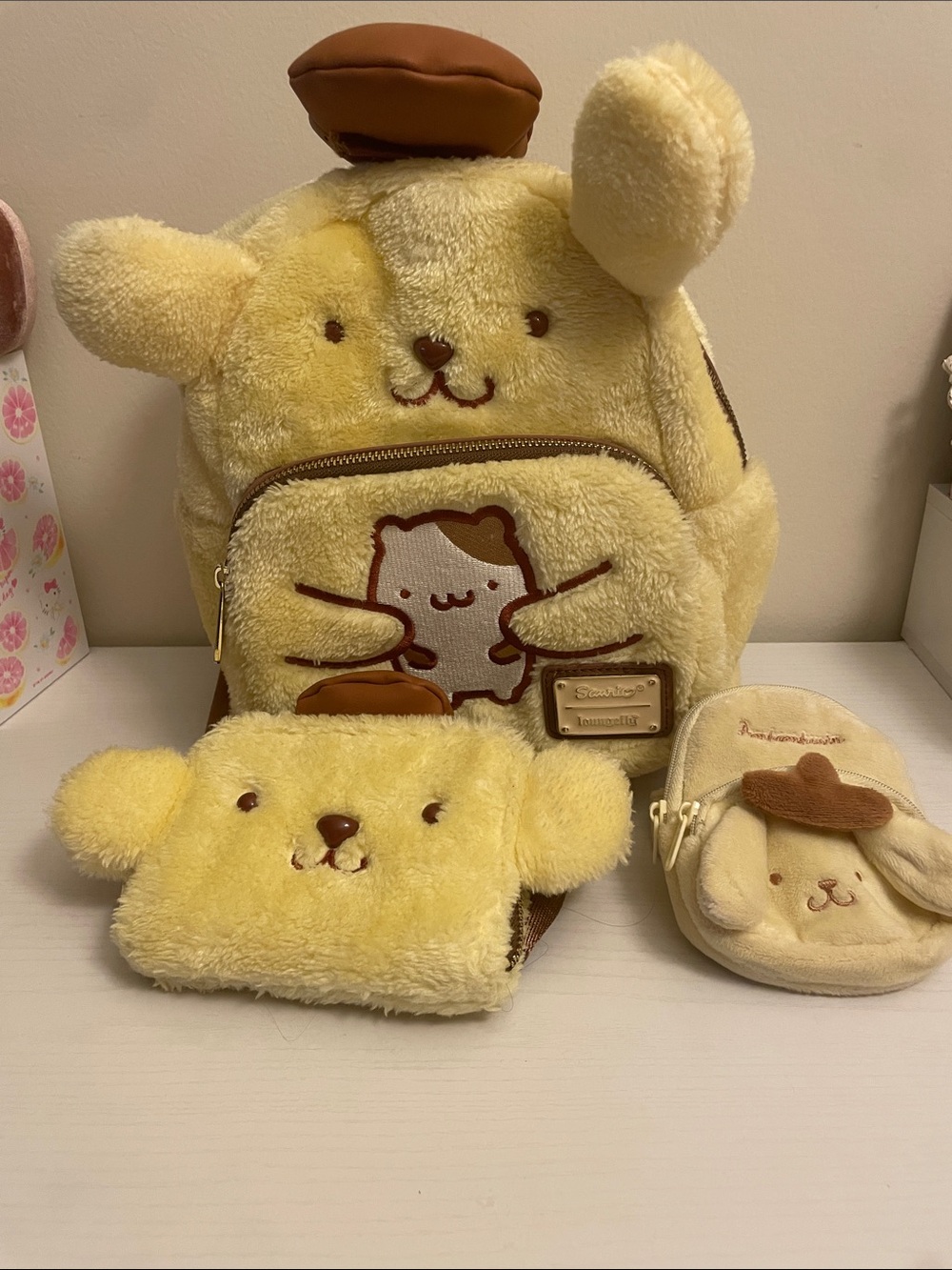 Loungefly Yellow Plush Pompompurin Backpack Set with Coin Pouch and Wallet